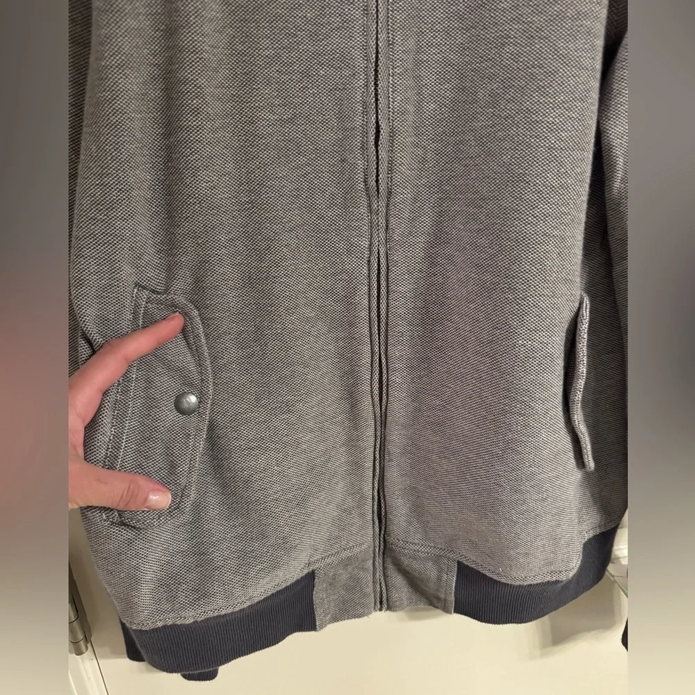 Banana Republic Mens Medium Gray Full Zip‎ Band Collar Pockets Long Sleeve
